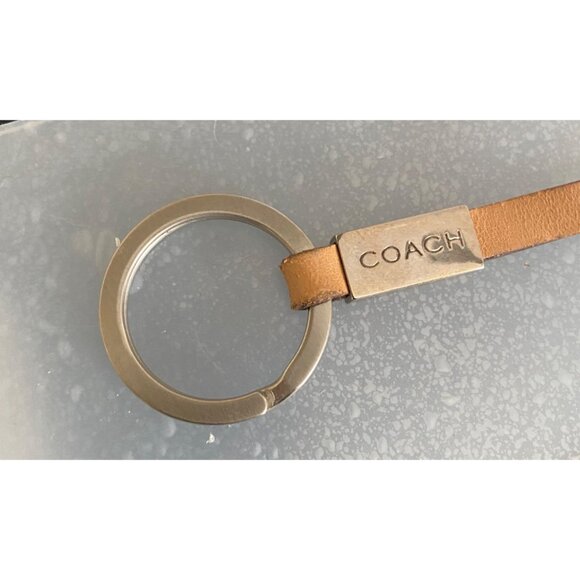 Coach Made in Italy Leather Keychain Tan Strap Silver Ring 1990–2000s Minimalist - Picture 5 of 8